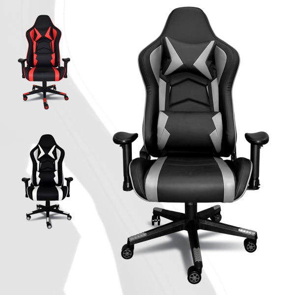 Silla Gaming Ergonómica Reclinable con Cojín Lumbar y Cervical | Altura Ajustable, Reposabrazos Ajustables, Ruedas 360°