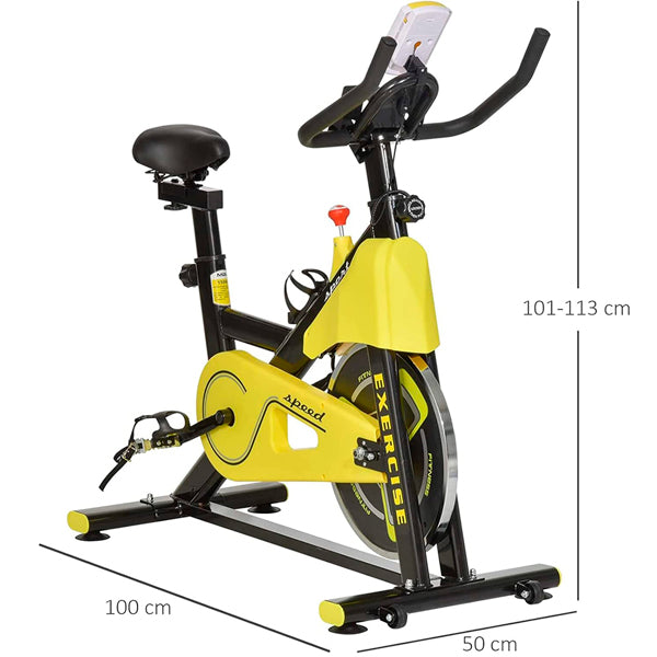 Bicicleta Estática con Resistencia Regulable Bicicleta de Fitness Bici Estática con Pantalla LCD Manillar Ruedas y Asiento Ajustable para Gimnasio Hogar Amarillo y Negro