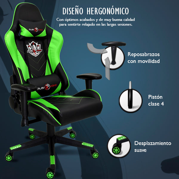 Silla Gaming Ergonómica Reclinable con Cojín Lumbar y Cervical | Altura Ajustable, Reposabrazos Ajustables, Ruedas 360°