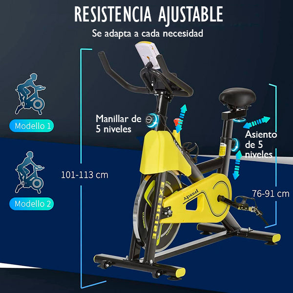 Bicicleta Estática con Resistencia Regulable Bicicleta de Fitness Bici Estática con Pantalla LCD Manillar Ruedas y Asiento Ajustable para Gimnasio Hogar Amarillo y Negro