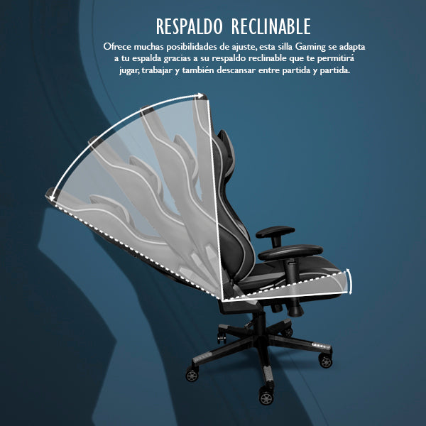 Silla Gaming Ergonómica Reclinable con Cojín Lumbar y Cervical | Altura Ajustable, Reposabrazos Ajustables, Ruedas 360°