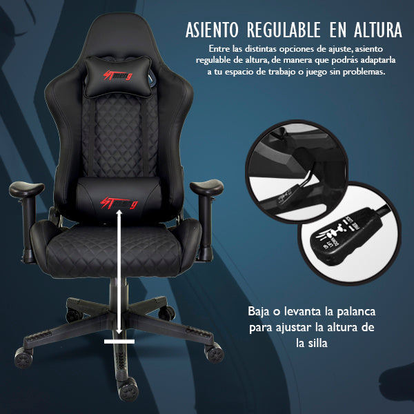 Silla Gaming Ergonómica Reclinable con Cojín Lumbar y Cervical | Altura Ajustable, Reposabrazos Ajustables, Ruedas 360°