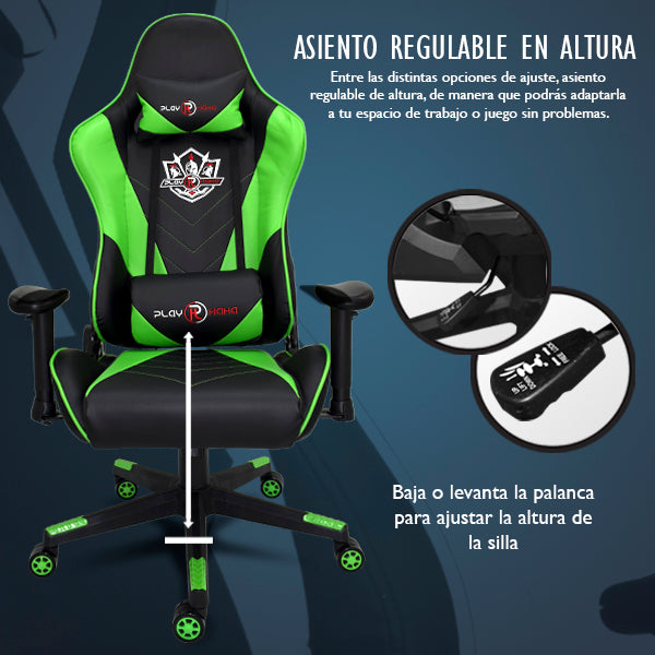 Silla Gaming Ergonómica Reclinable con Cojín Lumbar y Cervical | Altura Ajustable, Reposabrazos Ajustables, Ruedas 360°