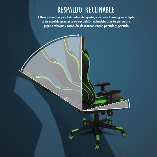 Silla Gaming Ergonómica Reclinable con Cojín Lumbar y Cervical | Altura Ajustable, Reposabrazos Ajustables, Ruedas 360°