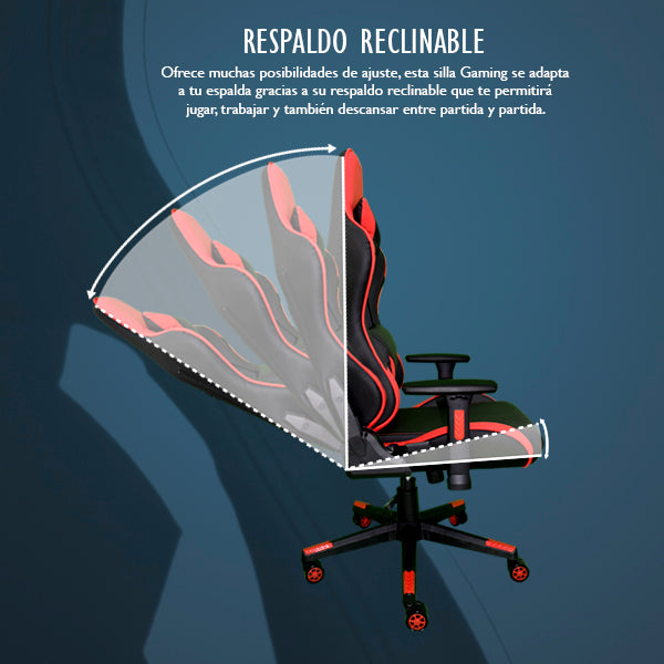 Silla Gaming Ergonómica Reclinable con Cojín Lumbar y Cervical | Altura Ajustable, Reposabrazos Ajustables, Ruedas 360°