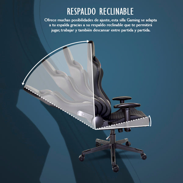 Silla Gaming Ergonómica Reclinable con Cojín Lumbar y Cervical | Altura Ajustable, Reposabrazos Ajustables, Ruedas 360°