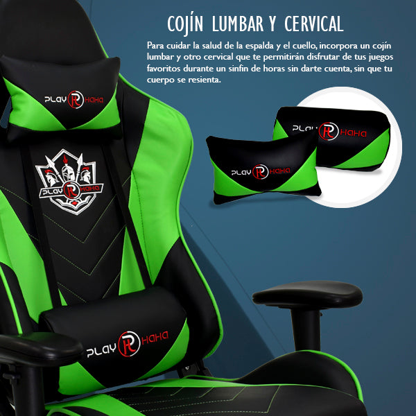 Silla Gaming Ergonómica Reclinable con Cojín Lumbar y Cervical | Altura Ajustable, Reposabrazos Ajustables, Ruedas 360°
