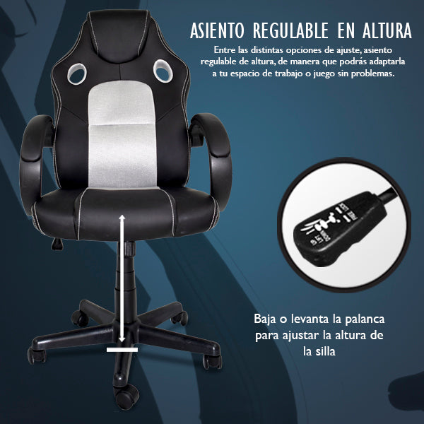 Silla Gaming Ergonómica | Altura Ajustable, | Ideal para Oficina, Escritorio, Teletrabajo, Estudio, Juego, Ordenador