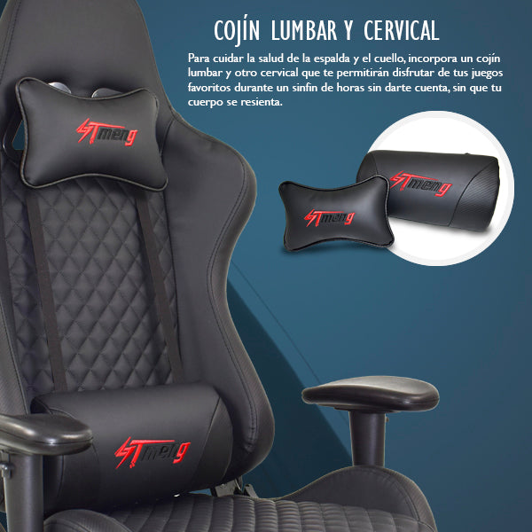 Silla Gaming Ergonómica Reclinable con Cojín Lumbar y Cervical | Altura Ajustable, Reposabrazos Ajustables, Ruedas 360°