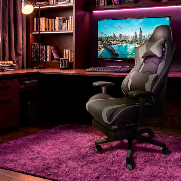 Silla Gaming Ergonómica Reclinable con Cojín Lumbar y Cervical | Altura Ajustable, Reposabrazos Ajustables, Ruedas 360°