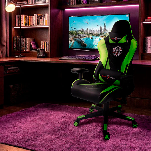 Silla Gaming Ergonómica Reclinable con Cojín Lumbar y Cervical | Altura Ajustable, Reposabrazos Ajustables, Ruedas 360°