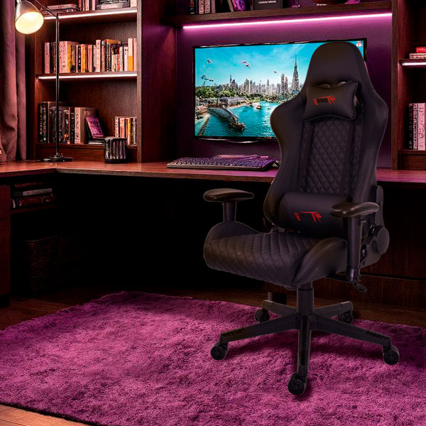Silla Gaming Ergonómica Reclinable con Cojín Lumbar y Cervical | Altura Ajustable, Reposabrazos Ajustables, Ruedas 360°