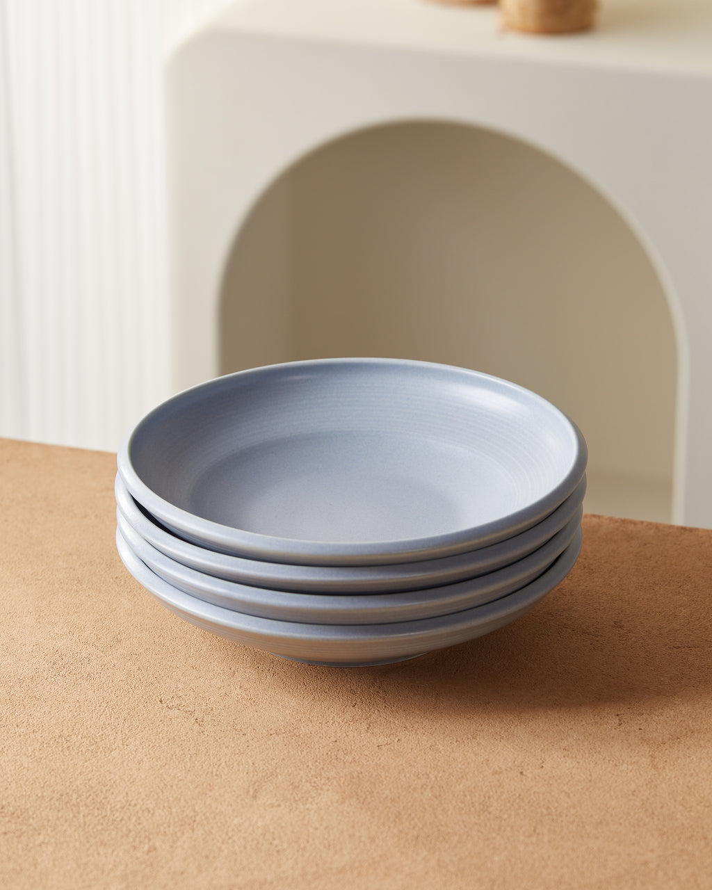 Plato de Sopa 8.5" Azul Mate/Naranja Mate/Naranja Reactivo Mate/Blanco Brillante Juego de 4 Piezas Cerámica Premium Diámetro 21.5 cm Seguro Microondas Lavavajillas