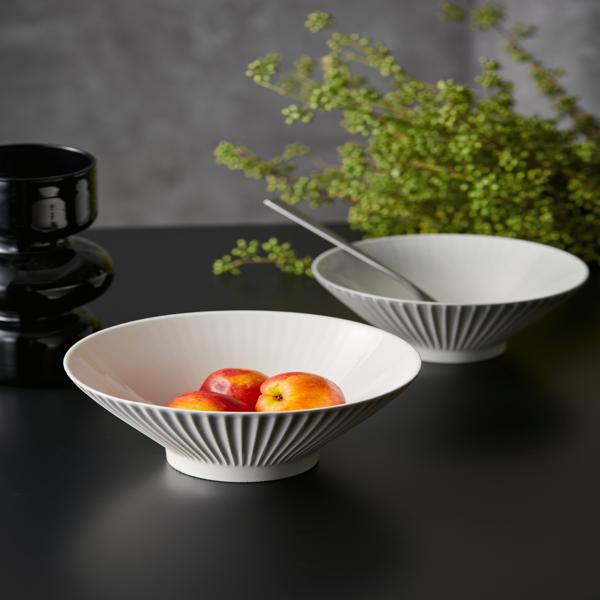 Bol para Sopa de 8" de Cerámica Acanalado Vertical en Set de 4 Piezas gris en abajo/arriba Diseño Moderno y Elegante para Pasta Ensaladas y Sopas