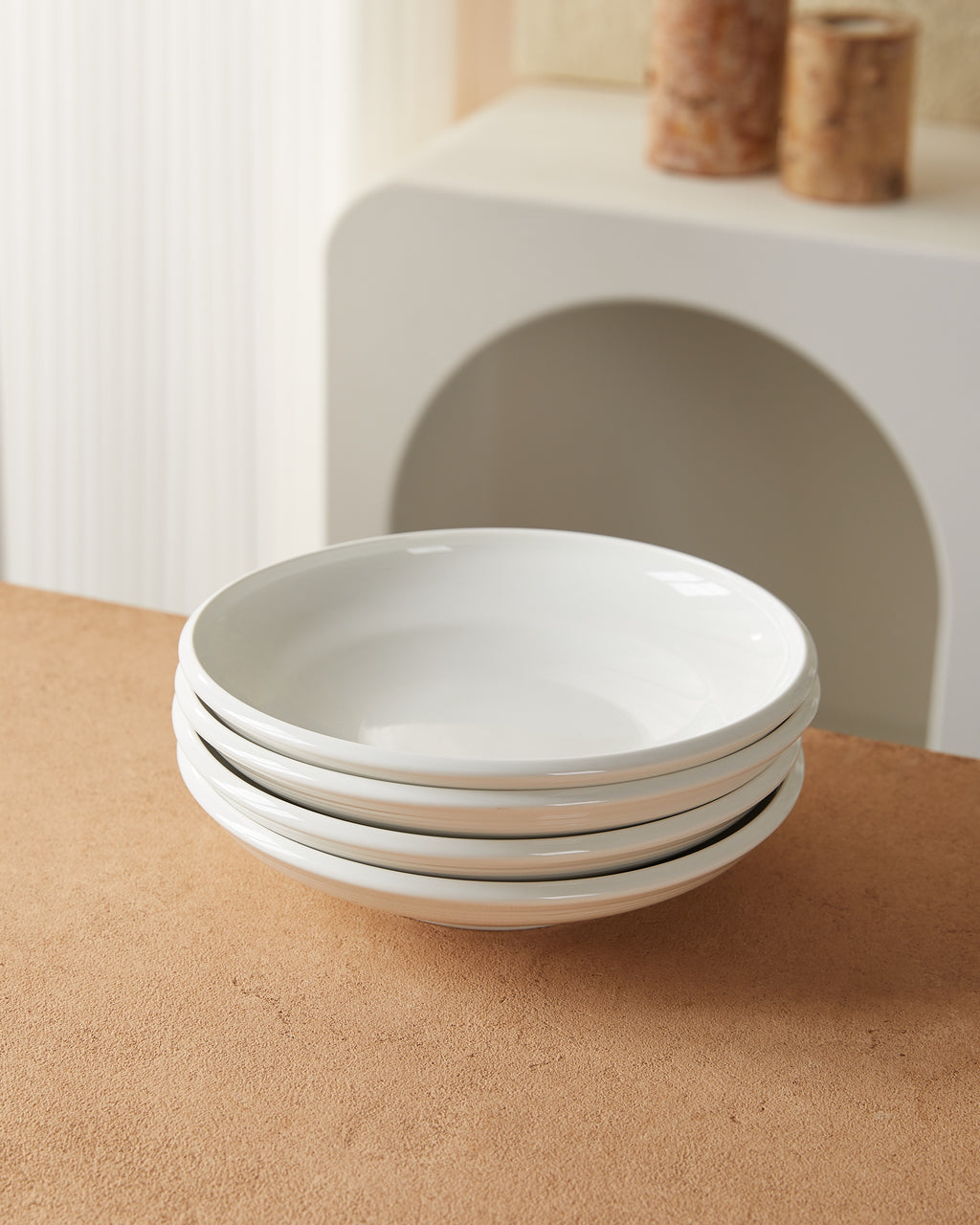 Plato de Sopa 8.5" Azul Mate/Naranja Mate/Naranja Reactivo Mate/Blanco Brillante Juego de 4 Piezas Cerámica Premium Diámetro 21.5 cm Seguro Microondas Lavavajillas