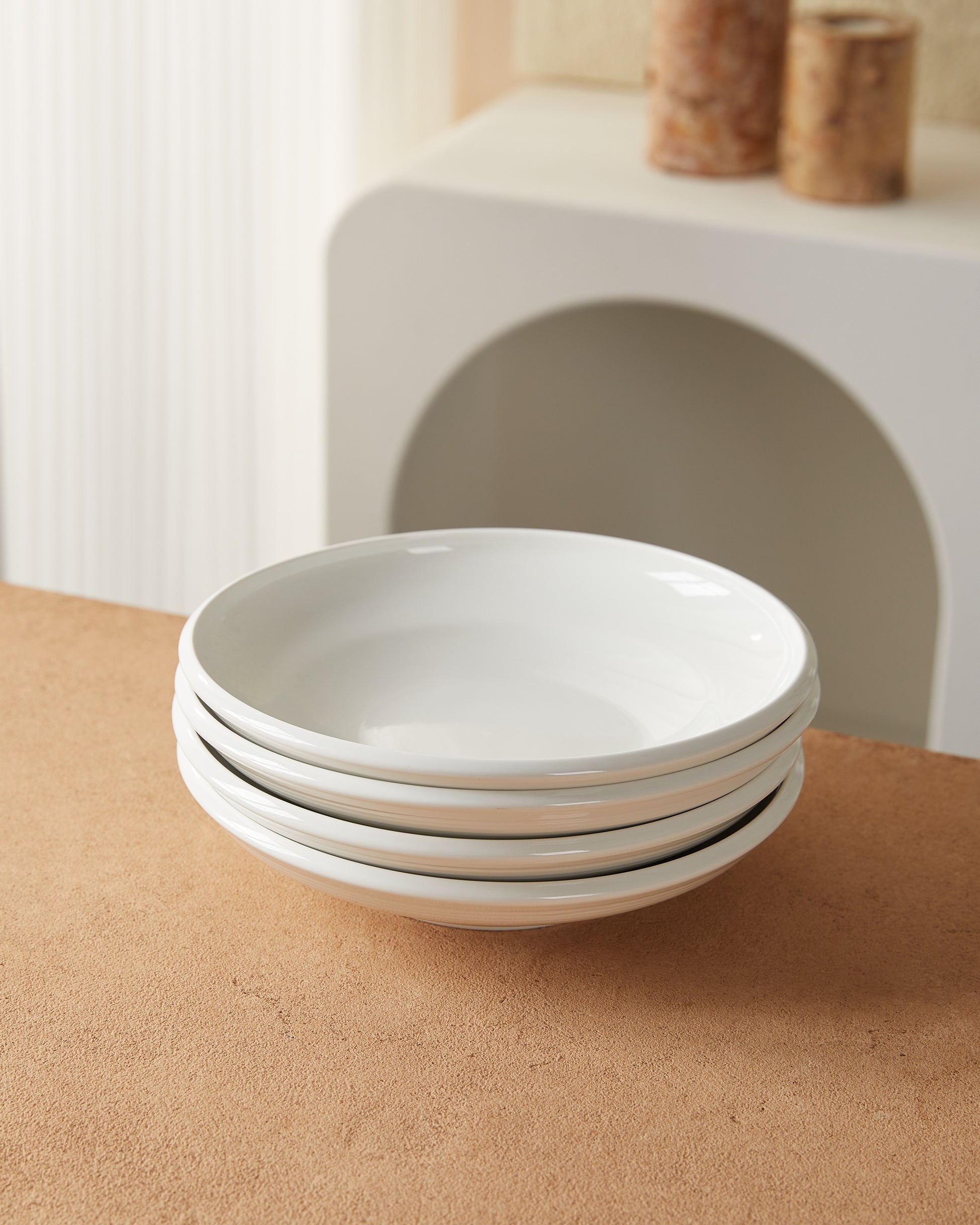 Plato de Sopa 8.5" Azul Mate/Naranja Mate/Naranja Reactivo Mate/Blanco Brillante Juego de 4 Piezas Cerámica Premium Diámetro 21.5 cm Seguro Microondas Lavavajillas