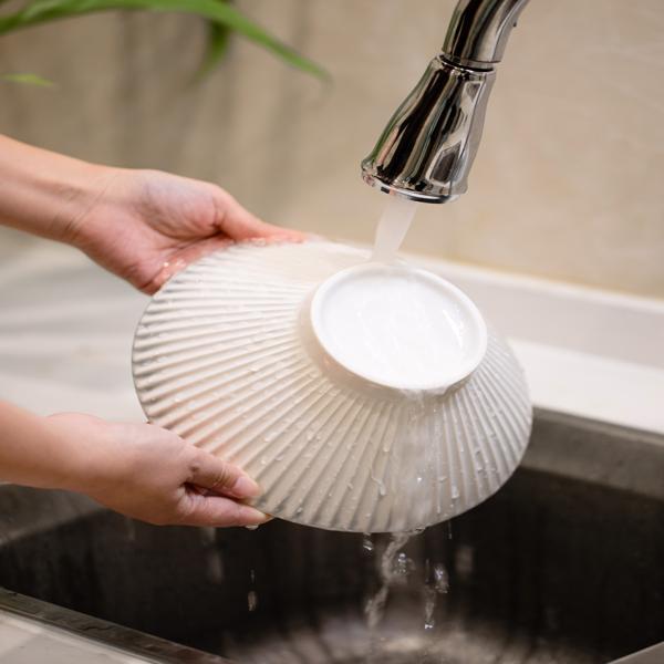 Bol para Sopa de 8" de Cerámica Acanalado Vertical en Set de 4 Piezas gris en abajo/arriba Diseño Moderno y Elegante para Pasta Ensaladas y Sopas