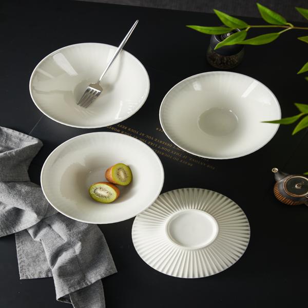 Bol para Sopa de 8" de Cerámica Acanalado Vertical en Set de 4 Piezas gris en abajo/arriba Diseño Moderno y Elegante para Pasta Ensaladas y Sopas