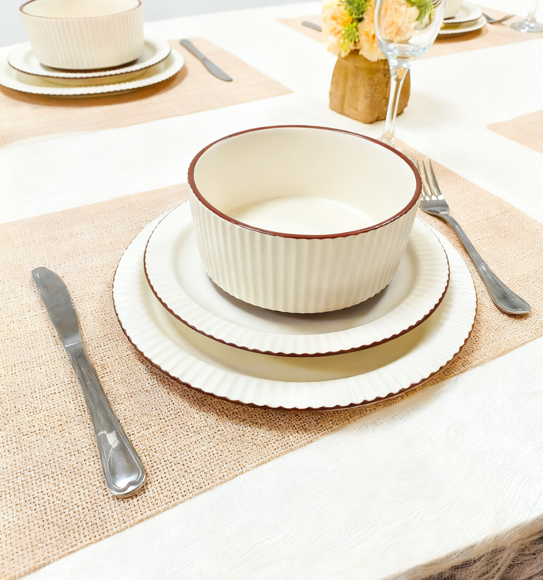 Tazón de Cereal de Cerámica Blanca 6" Calibre 15.2cm Alta Elegancia Minimalista para Comidas Diarias Set de 4 Piezas Diseño Sésamo Textura Natural