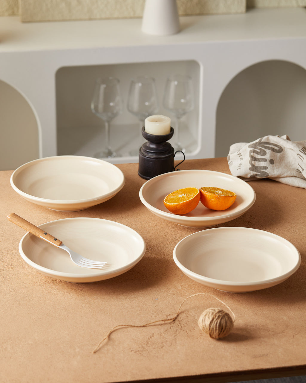 Plato de Sopa 8.5" Azul Mate/Naranja Mate/Naranja Reactivo Mate/Blanco Brillante Juego de 4 Piezas Cerámica Premium Diámetro 21.5 cm Seguro Microondas Lavavajillas