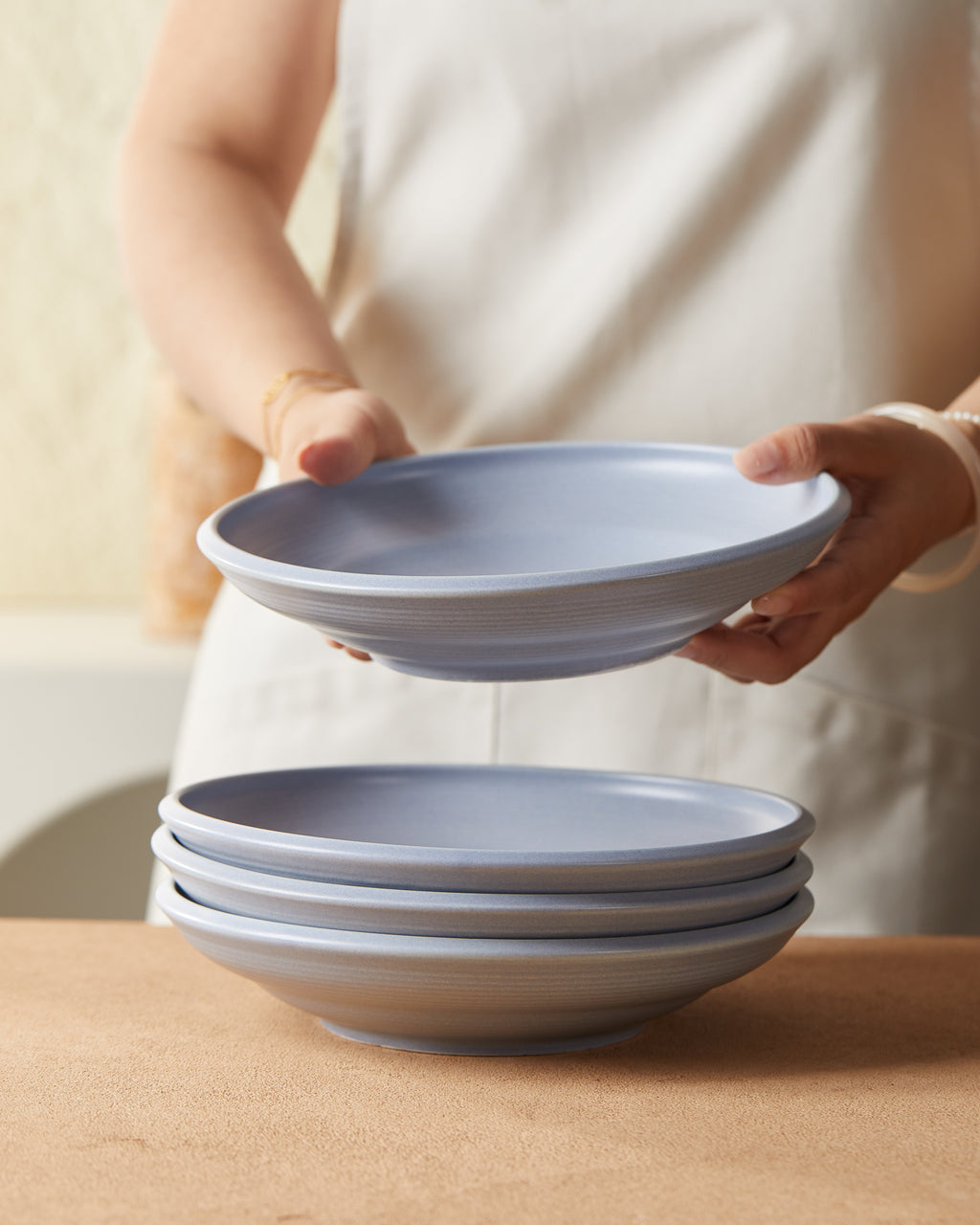 Plato de Sopa 8.5" Azul Mate/Naranja Mate/Naranja Reactivo Mate/Blanco Brillante Juego de 4 Piezas Cerámica Premium Diámetro 21.5 cm Seguro Microondas Lavavajillas