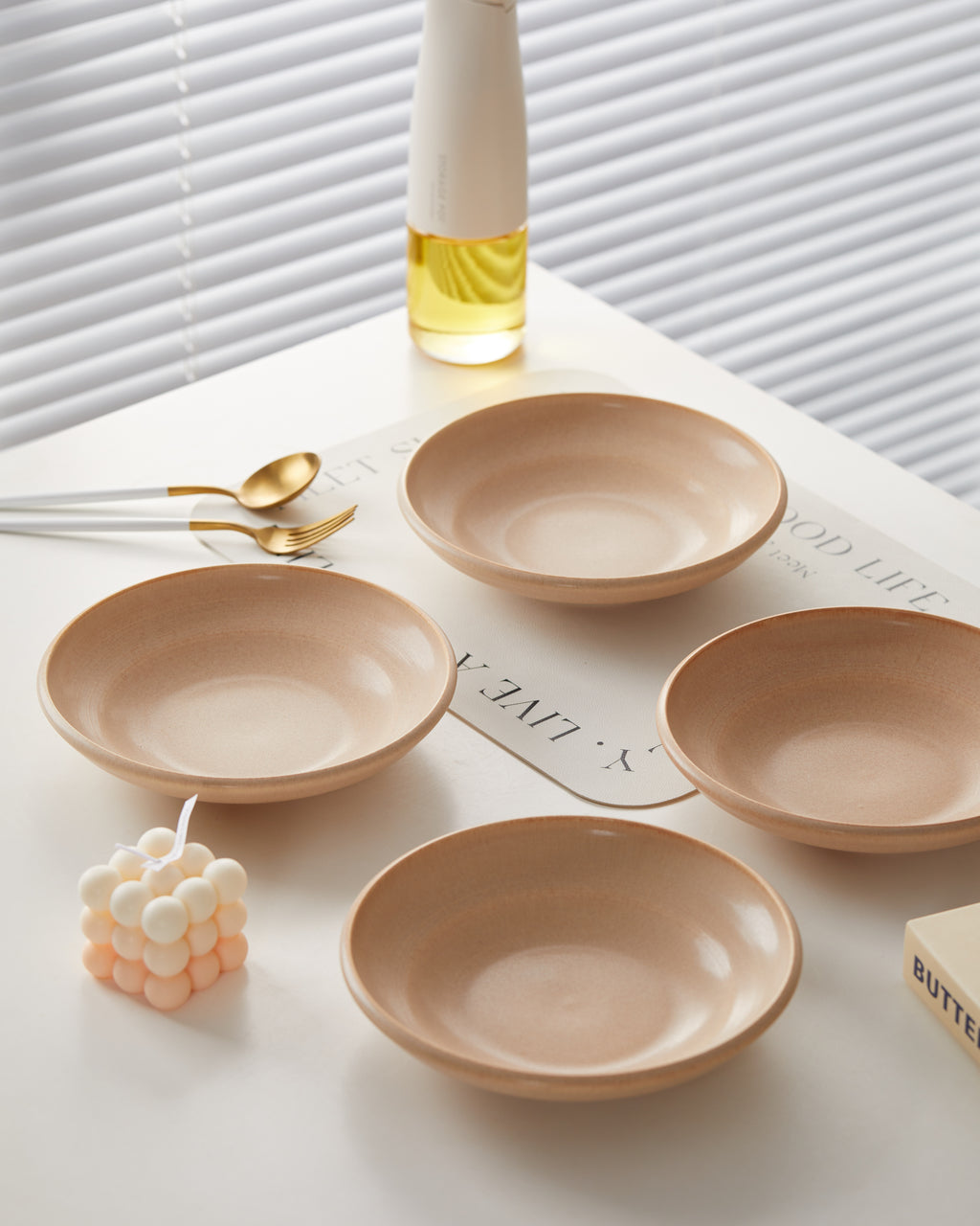 Plato de Sopa 8.5" Azul Mate/Naranja Mate/Naranja Reactivo Mate/Blanco Brillante Juego de 4 Piezas Cerámica Premium Diámetro 21.5 cm Seguro Microondas Lavavajillas