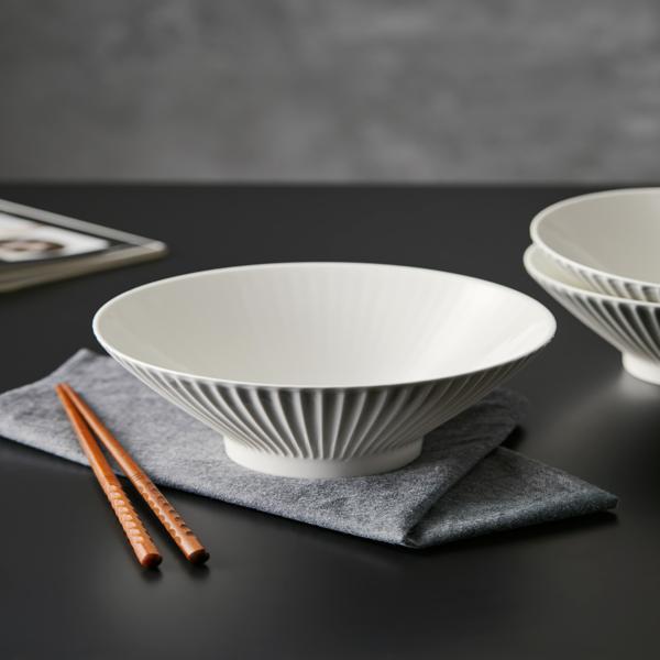 Bol para Sopa de 8" de Cerámica Acanalado Vertical en Set de 4 Piezas gris en abajo/arriba Diseño Moderno y Elegante para Pasta Ensaladas y Sopas