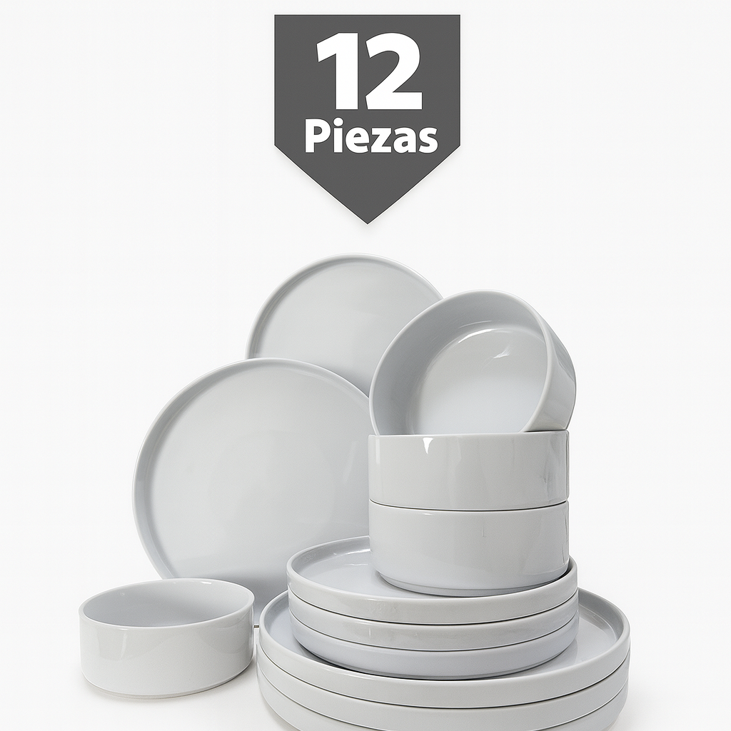 Juego de Vajilla Nórdica de Cerámica 12 Piezas Versión Básica 4 Conjuntos Diseño Minimalista Textura Natural Tipo Sésamo Apto para Microondas y Lavavajillas