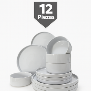 Juego de Vajilla Nórdica de Cerámica 12 Piezas Versión Básica 4 Conjuntos Diseño Minimalista Textura Natural Tipo Sésamo Apto para Microondas y Lavavajillas
