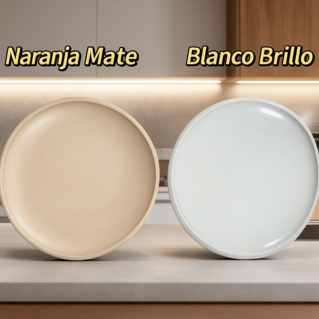 Platos Planos Brillo Blanco/Naranja Mate 8.5" Set de 4 Piezas Versión Básica Diseño Minimalista y Elegante para Uso Diario Tamaño Ideal y Estilo Moderno