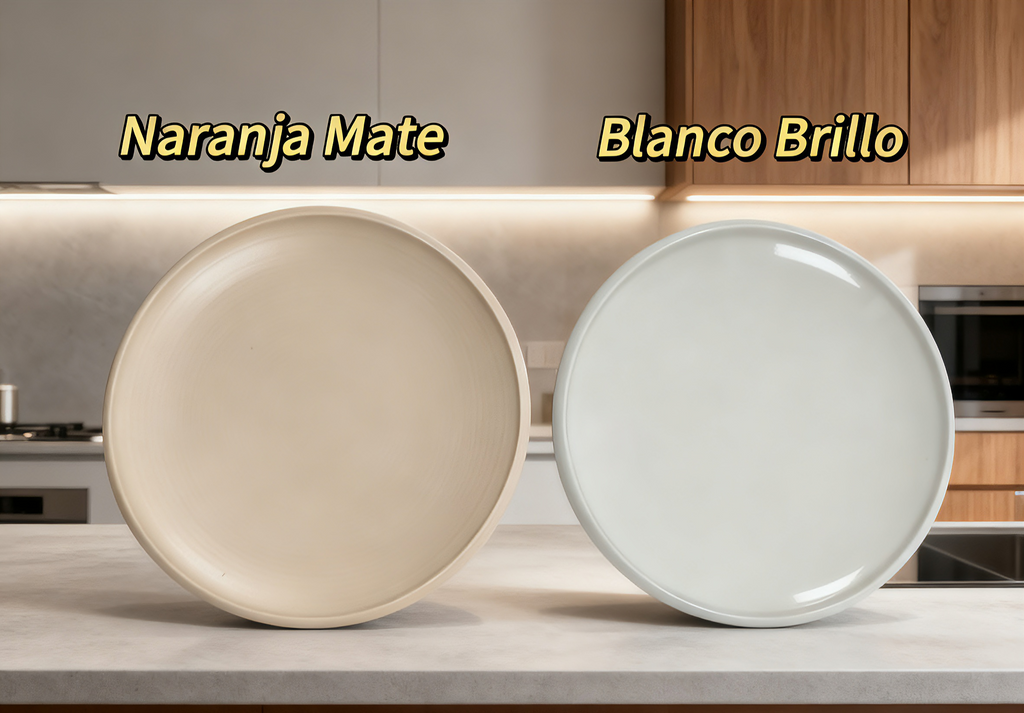 Platos Planos Brillo Blanco/Naranja Mate 8.5" Set de 4 Piezas Versión Básica Diseño Minimalista y Elegante para Uso Diario Tamaño Ideal y Estilo Moderno