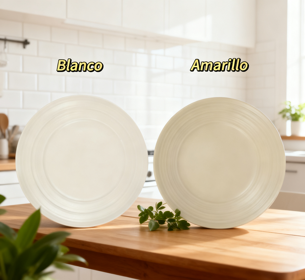 Platos Laterales de 8.3" en Amarillo/Blanco Mate Set de 4 Piezas Versión Básica Cerámica de Alta Calidad Diámetro 21.4 cm Ideal para Desayunos y Comidas