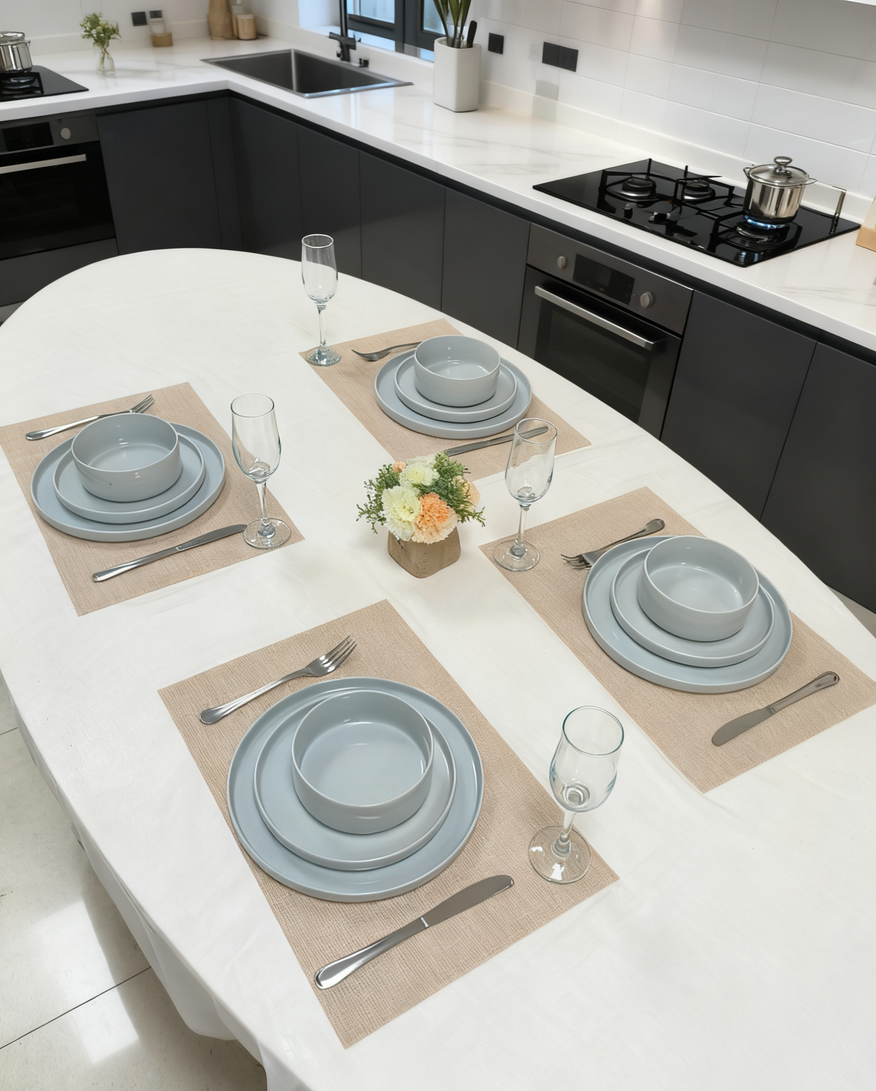 Juego de Vajilla Nórdica de Cerámica 12 Piezas Versión Básica 4 Conjuntos Diseño Minimalista Textura Natural Tipo Sésamo Apto para Microondas y Lavavajillas