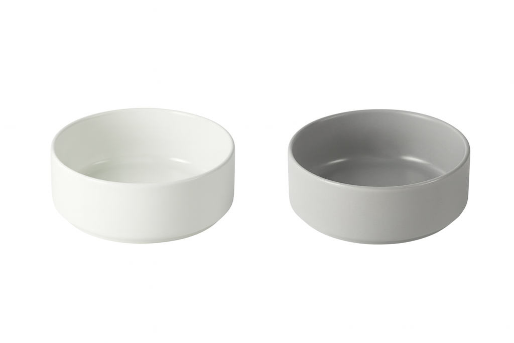 Tazón de Cerámica Gris/Blanco 5.5" en Set de 4 Piezas Versión Básica Diseño Minimalista y Elegante Hecho a Alta Temperatura Fuerte pero Delicado Acabado Suave y Brillante 14 cm Diámetro