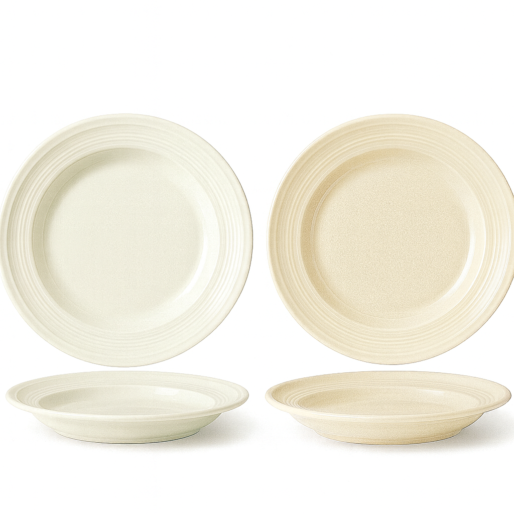 Platos de Sopa 8" en Set de 4 Piezas Cerámica Premium Diseño Clásico con Relieve Color Beige/Marron/Ideal para Mesas con Estilo Material Elegante y Suave
